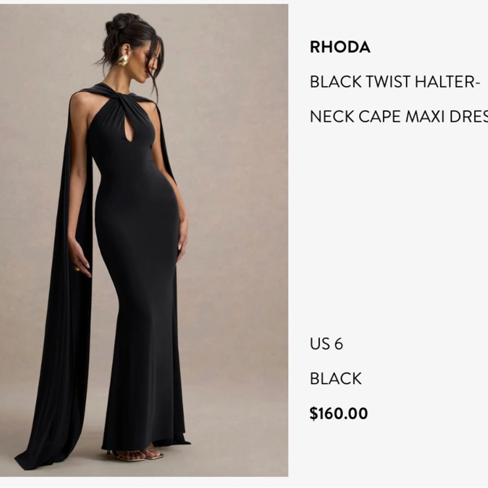 Club L London Black Twist Halter-Neck Cape Maxi Dress